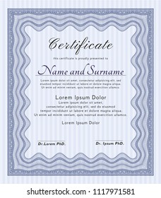 Blue Diploma. Beauty design. Customizable, Easy to edit and change colors. With guilloche pattern. 