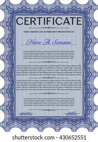 Blue Diploma. Border, frame. Good design. With background. 