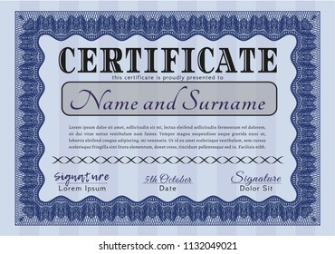 Blue Diploma or certificate template. With background. Modern design. Customizable, Easy to edit and change colors. 