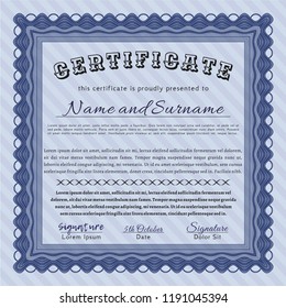 Blue Diploma or certificate template. With background. Artistry design. Customizable, Easy to edit and change colors. 