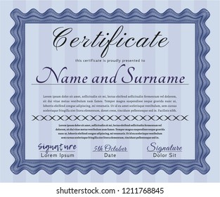 Blue Diploma or certificate template. With background. Superior design. Customizable, Easy to edit and change colors. 