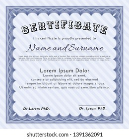 Blue Diploma or certificate template. With background. Customizable, Easy to edit and change colors. Elegant design. 