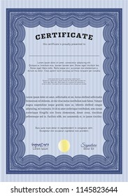 Blue Diploma or certificate template. With complex background. Customizable, Easy to edit and change colors. Money Pattern design. 