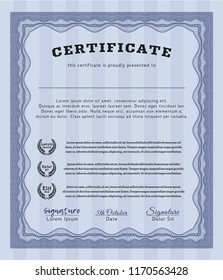 Blue Diploma or certificate template. Complex background. Detailed. Money Pattern. 