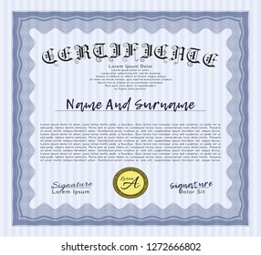 Blue Diploma or certificate template. With complex background. Modern design. Vector illustration. 
