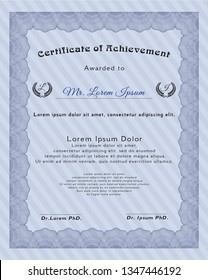 Blue Diploma or certificate template. With complex background. Customizable, Easy to edit and change colors. Artistry design. 