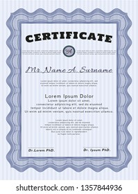 Blue Diploma or certificate template. With complex background. Perfect design. Customizable, Easy to edit and change colors. 
