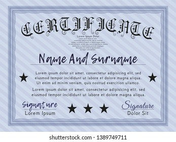 Blue Diploma or certificate template. Complex background. Excellent design. Customizable, Easy to edit and change colors. 