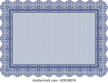 Diploma azul o plantilla de certificado. Con un fondo complejo. Ilustración vectorial. Bonito diseño. 