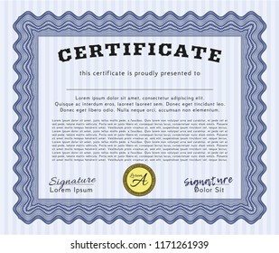 Blue Diploma or certificate template. Customizable, Easy to edit and change colors. With guilloche pattern. Retro design. 