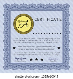 Blue Diploma or certificate template. Customizable, Easy to edit and change colors. Easy to print. Good design. 