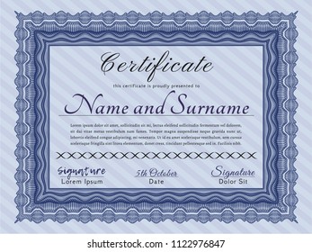 Blue Diploma or certificate template. Detailed. Easy to print. Retro design. 