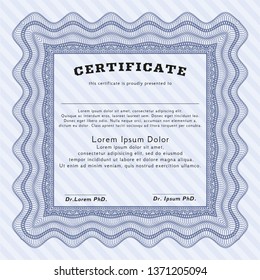 Blue Diploma or certificate template. Detailed. Complex background. Modern design. 
