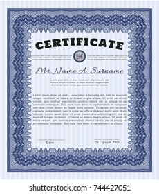 Blue Diploma or certificate template. Detailed. With background. Good design. 