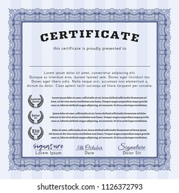 Blue Diploma or certificate template. Easy to print. Retro design. Detailed. 