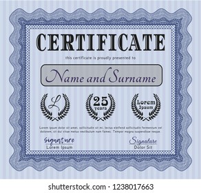 Blue Diploma or certificate template. Easy to print. Nice design. Customizable, Easy to edit and change colors. 