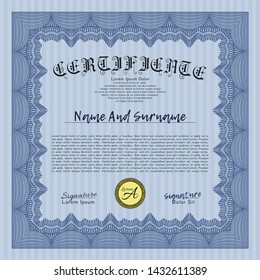 Blue Diploma or certificate template. Easy to print. Money Pattern design. Customizable, Easy to edit and change colors. 