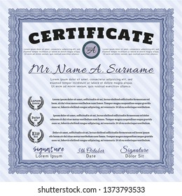 Blue Diploma or certificate template. Elegant design. Customizable, Easy to edit and change colors. Complex background. 