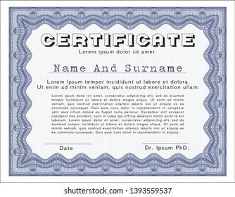 Blue Diploma or certificate template. Elegant design. Easy to print. Detailed. 