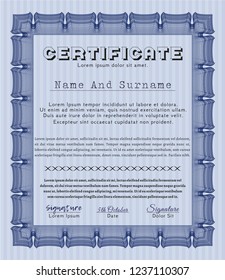 Blue Diploma or certificate template. Excellent design. With great quality guilloche pattern. Detailed. 