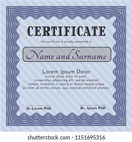 Blue Diploma or certificate template. With guilloche pattern and background. Customizable, Easy to edit and change colors. Modern design. 