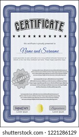 Blue Diploma or certificate template. With guilloche pattern. Nice design. Customizable, Easy to edit and change colors. 