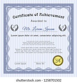 Blue Diploma or certificate template. With linear background. Customizable, Easy to edit and change colors. Money style design. 