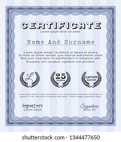Blue Diploma or certificate template. With linear background. Customizable, Easy to edit and change colors. Superior design. 