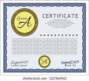 Blue Diploma or certificate template. Modern design. Easy to print. Customizable, Easy to edit and change colors. 