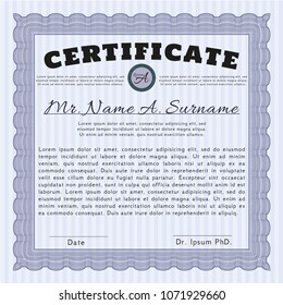  Blue Diploma or certificate template. Money style design. Vector illustration. With quality background. 