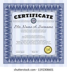 Blue Diploma or certificate template. Money design. With background. Customizable, Easy to edit and change colors. 