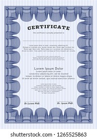 Blue Diploma or certificate template. Money design. Printer friendly. Customizable, Easy to edit and change colors. 