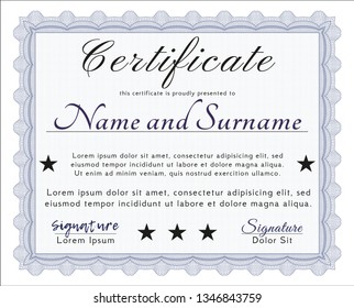 Blue Diploma or certificate template. Money Pattern design. Customizable, Easy to edit and change colors. Complex background. 
