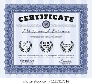 Blue Diploma or certificate template. Printer friendly. Detailed. Superior design. 