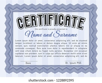 Blue Diploma or certificate template. Printer friendly. Detailed. Money style design. 
