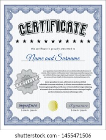 Blue Diploma or certificate template. Printer friendly. Detailed. Modern design. 
