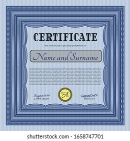 Diploma azul o plantilla de certificado. Con un fondo de calidad. Bonito diseño. Ilustración vectorial. 