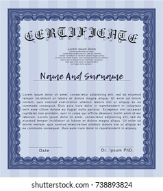 Blue Diploma or certificate template. With quality background. Customizable, Easy to edit and change colors. Money style design. 