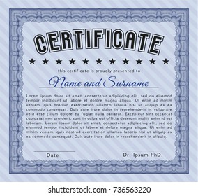 Blue Diploma or certificate template. Sophisticated design. Customizable, Easy to edit and change colors. With great quality guilloche pattern. 