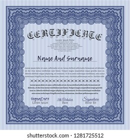 Blue Diploma or certificate template. Superior design. Customizable, Easy to edit and change colors. With complex background. 