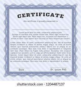Blue Diploma. With complex background. Detailed. Money Pattern design. 