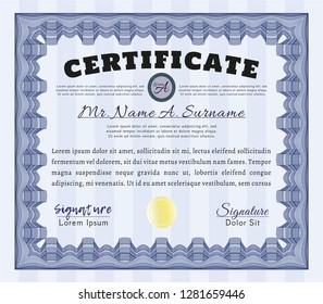 Blue Diploma. Complex background. Money Pattern design. Customizable, Easy to edit and change colors. 