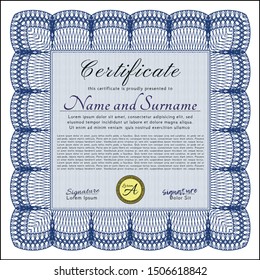 Blue Diploma. Complex background. Superior design. Detailed. 