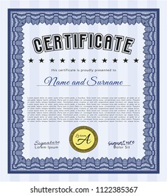 Blue Diploma. With complex linear background. Superior design. Customizable, Easy to edit and change colors. 