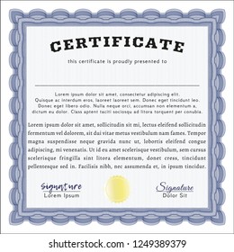 Blue Diploma. With complex linear background. Detailed. Excellent design. 
