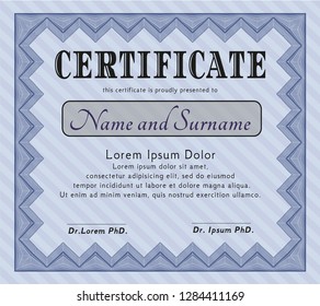 Blue Diploma. Cordial design. With complex background. Detailed. 