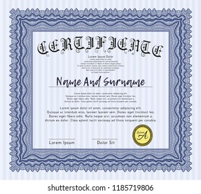 Blue Diploma. Customizable, Easy to edit and change colors. With guilloche pattern and background. Excellent design. 