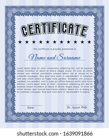 Blue Diploma. Customizable, Easy to edit and change colors. With guilloche pattern. Sophisticated design. 