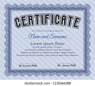 Blue Diploma. Detailed. With background. Artistry design. 