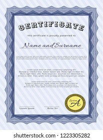 Blue Diploma. Detailed. Complex background. Artistry design. 